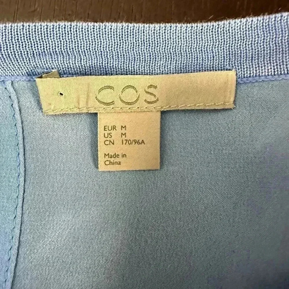 COS Silk  and Cotton 3/4 Sleeve High Low Blouse Shirt Blue Women's Size Medium - Picture 12 of 16